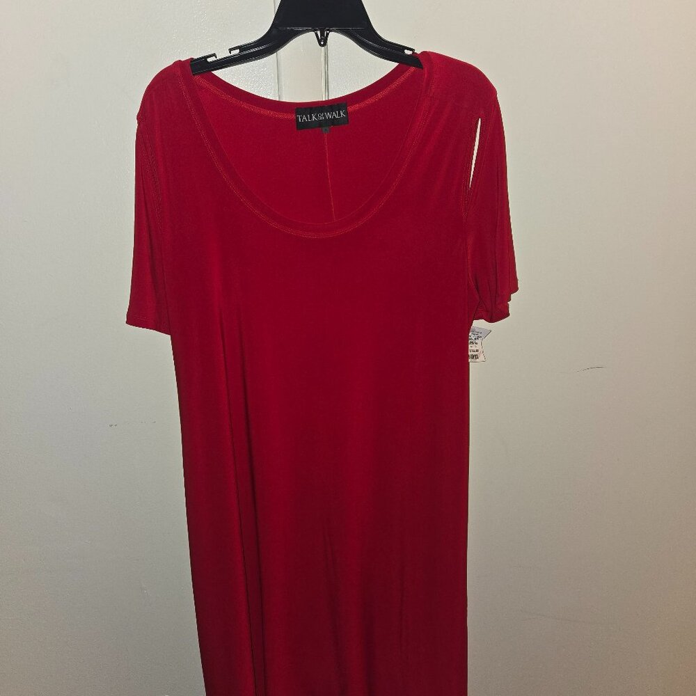 Red Talk of the Walk Cocktail Dress with Peek a Boo Shoulders